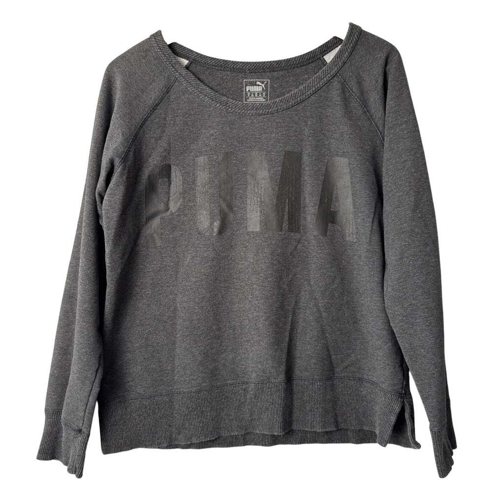 Puma Sweatshirt Women Medium Gray Dry Cell Crewneck Tonal Logo Athletic - Picture 2 of 8